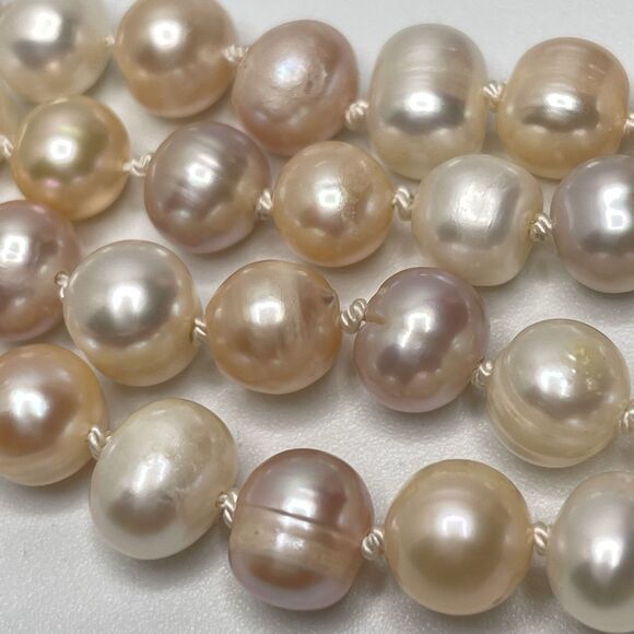 Bridal Tri Color Freshwater Pearl Beaded Silk Double Knotted Necklace Silver - Picture 4 of 8